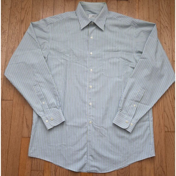 Brooks Brothers Button Down Dress Shirt 16 34/35 Blue Green White Striped - Picture 2 of 6